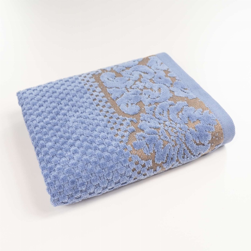 Рушник махровий для обличчя та рук 40x70см Damask Преміум якості Жакардове з велюром 550г/м2 GM Textile (Синій)